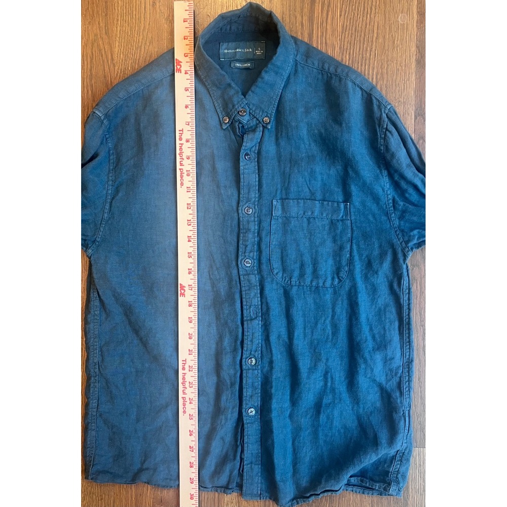 Abercrombie & Fitch Mens Small 100% Linen Button Down Shirt Teal Blue LS - Picture 6 of 6